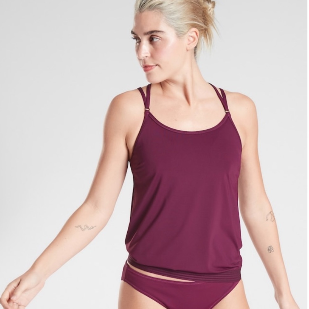 Athleta Cross Back Blousy Swim Tankini Plum Size 32D/DD Small